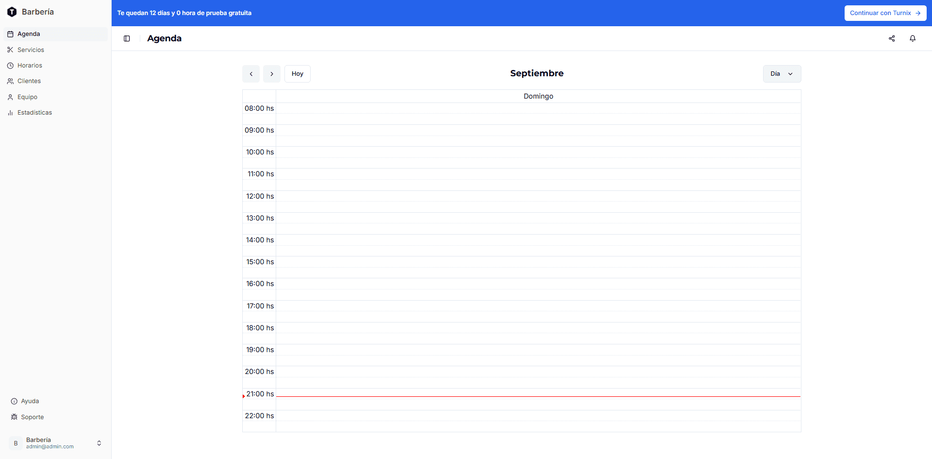 Captura de pantalla del dashboard de Turnix